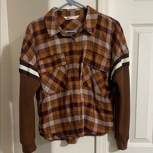SO Brown and Tan Plaid Shirt with Long Sleeves